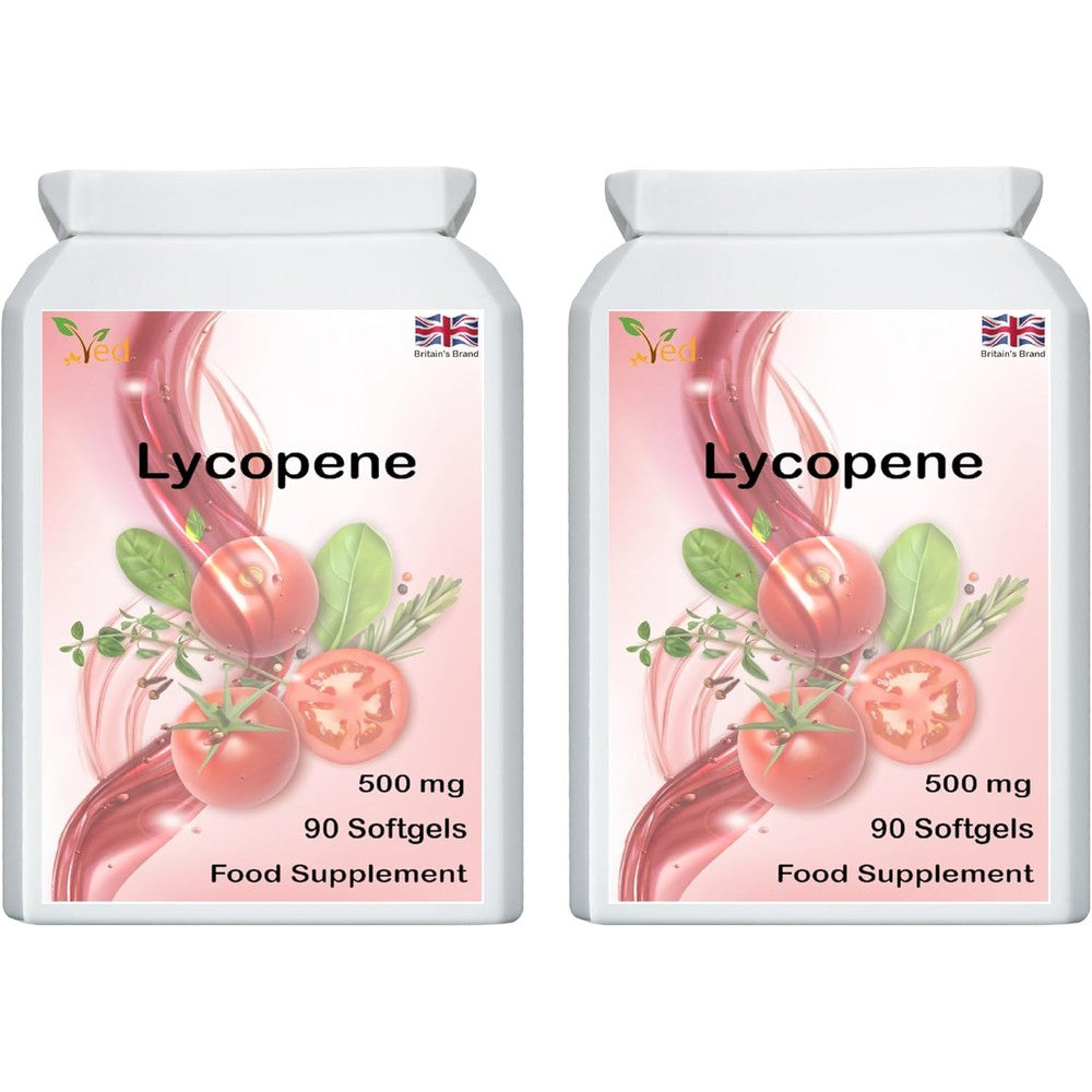 VedHealthCare Ved Lycopene 500 mg front view showing antioxidant softgels bottle pack of two