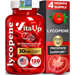 VitaUp Lycopene supplements for men front view bottle showcasing the 120 capsules label for antioxidant support.
