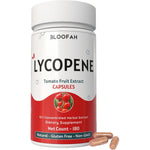 Bloofah Lycopene Tomato Extract 500mg Capsules front view of the bottle showcasing antioxidant supplement benefits.