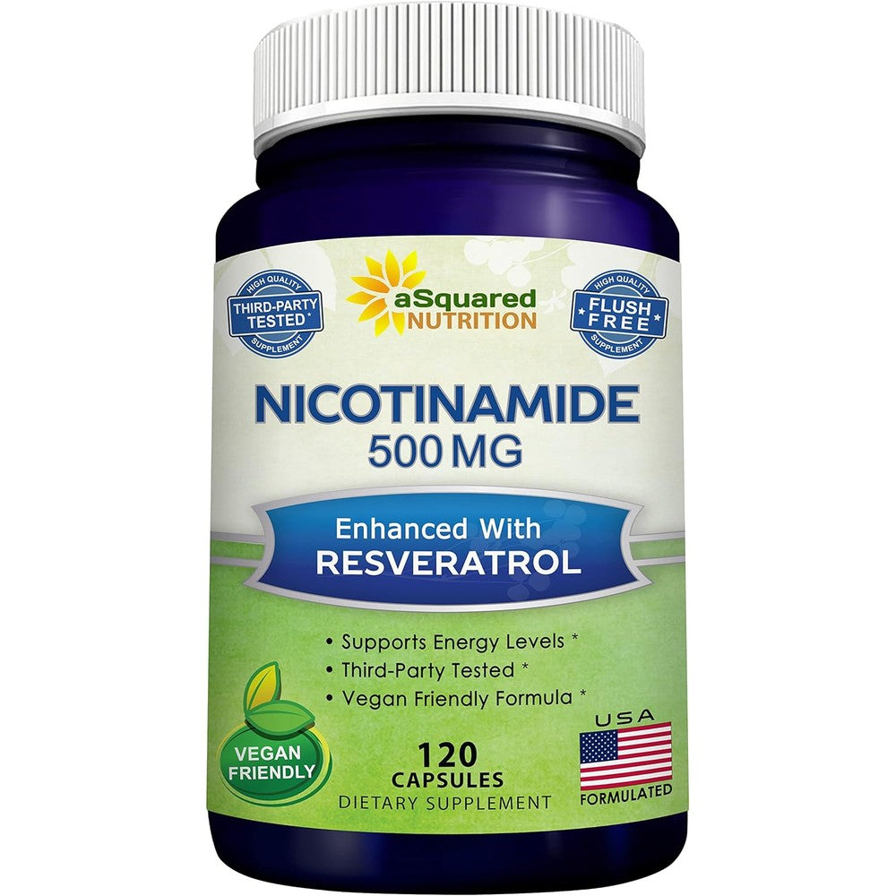 Asquared Nutrition Nicotinamide with Resveratrol bottle front view