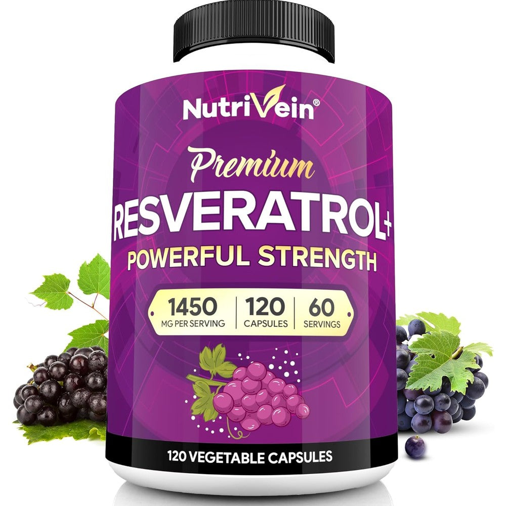 Nutrivein Premium Resveratrol 1450mg 120 Capsules front view bottle