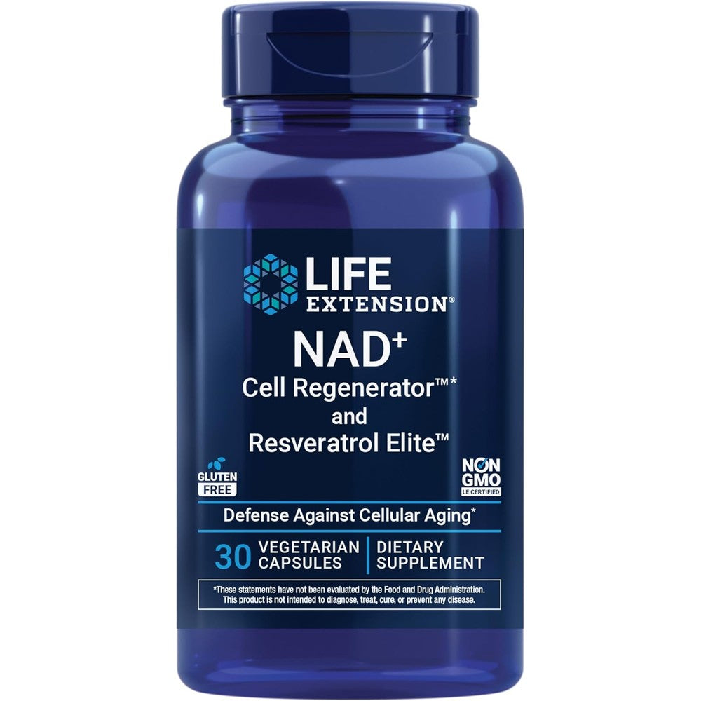 Life Extension NAD+ Cell Regenerator and Resveratrol Elite bottle front view