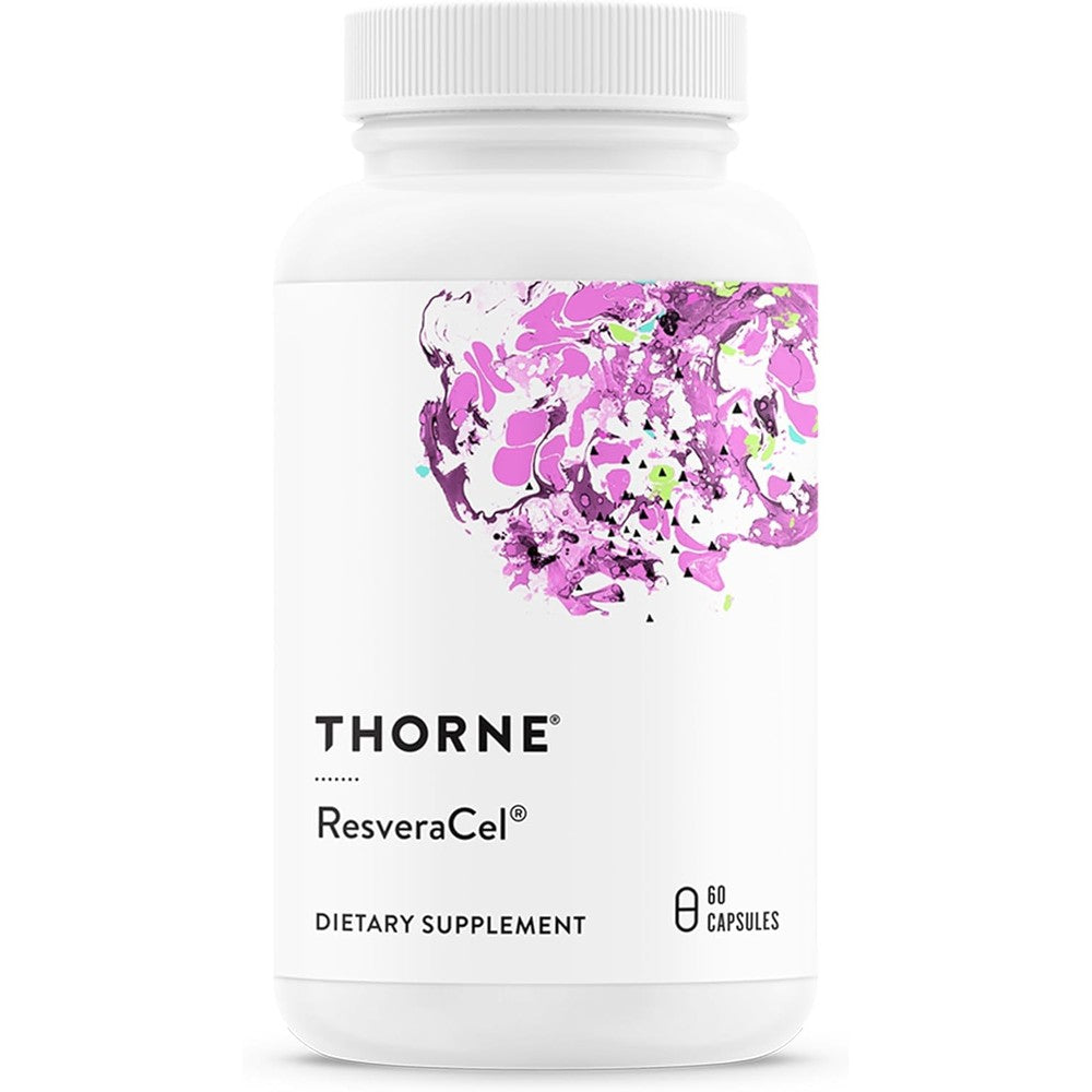 Thorne ResveraCel 60 Capsules bottle front view for healthy aging