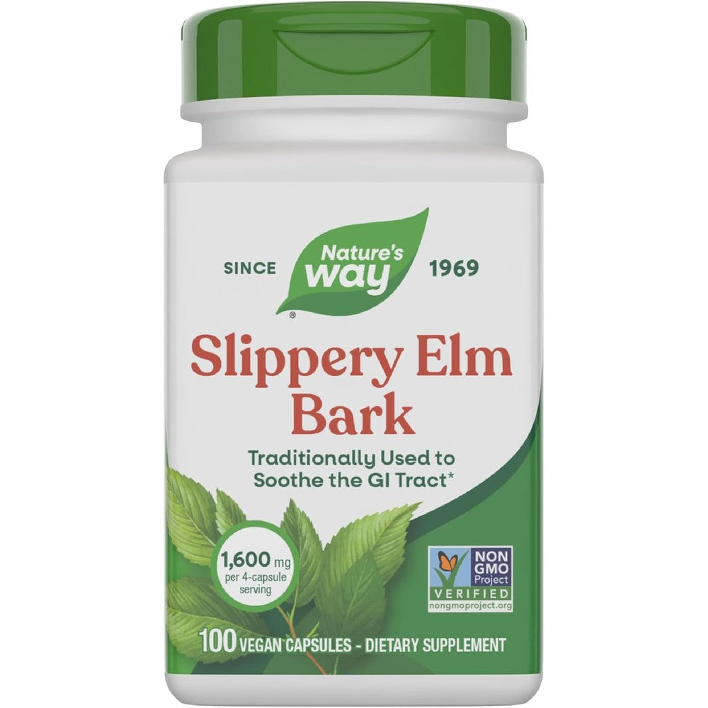 Nature's Way Slippery Elm Bark 100 Capsules front view bottle