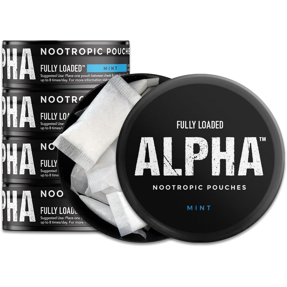 Fully Loaded Bullseye Alpha Nootropic Pouches Mint 5 Can Pack Front View
