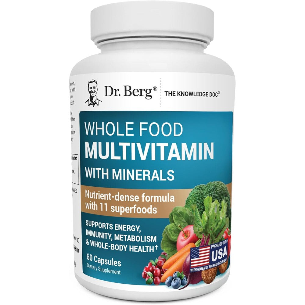 Dr. Berg Whole Food Multivitamin with Minerals 60 capsules front view bottle showing premium daily keto support supplement.