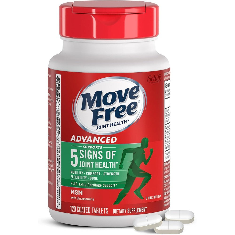 Move Free Advanced Glucosamine Chondroitin MSM 120 Tablets front view bottle