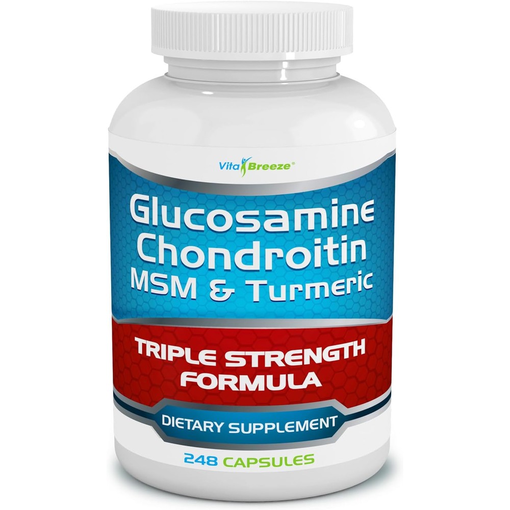 VitaBreeze Glucosamine Chondroitin MSM and Turmeric bottle front view for joint health.