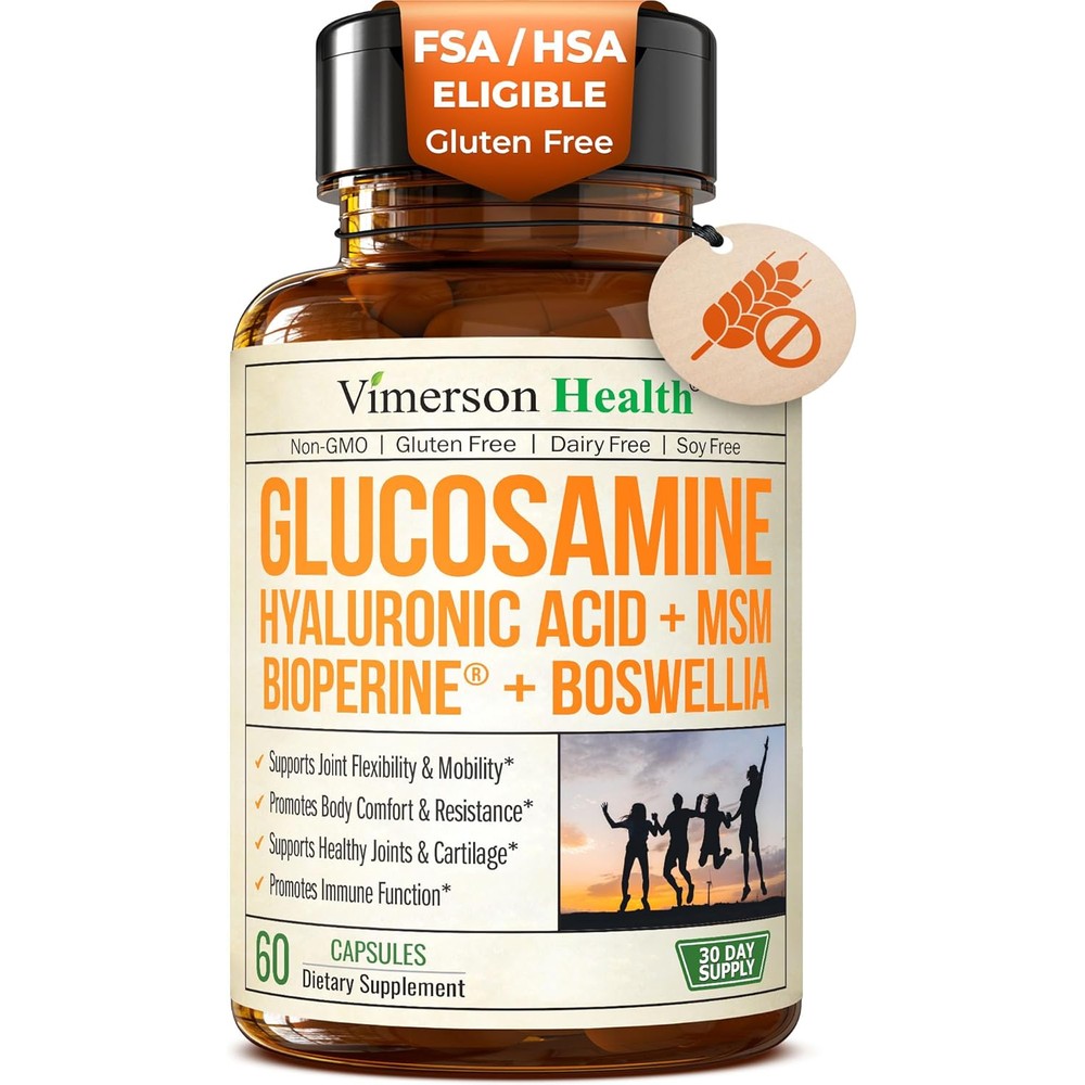 Vimerson Health Glucosamine Sulfate with Hyaluronic Acid front view joint support supplement bottle.
