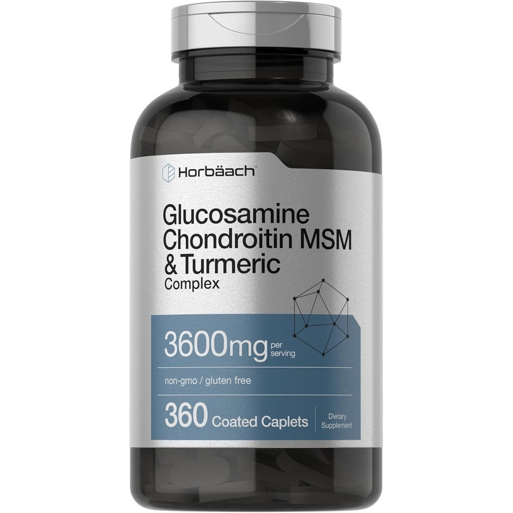 Horbäach Glucosamine Chondroitin MSM 360 caplets front view bottle for joint support.