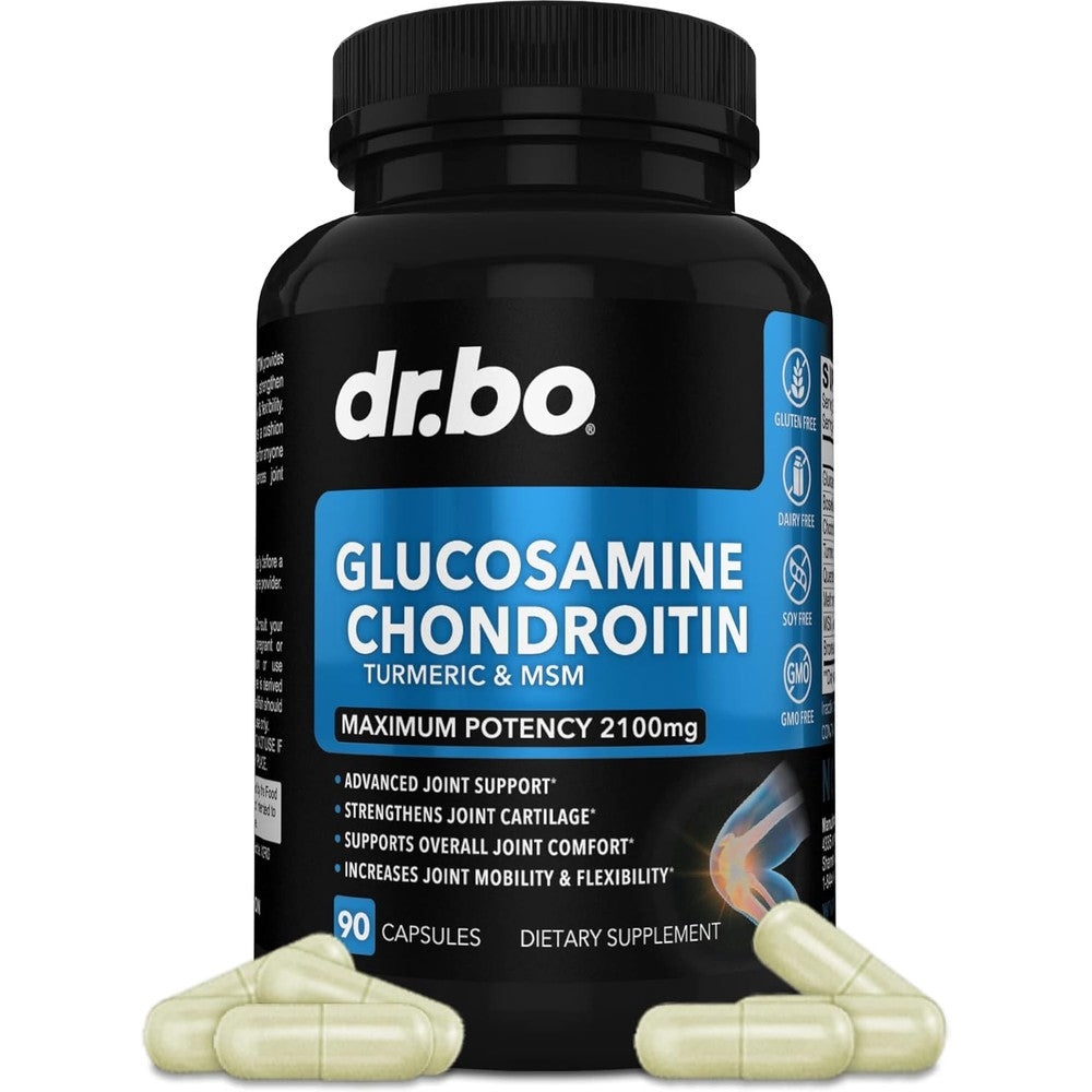 Dr. Bo Glucosamine Chondroitin MSM Turmeric bottle front view for joint health