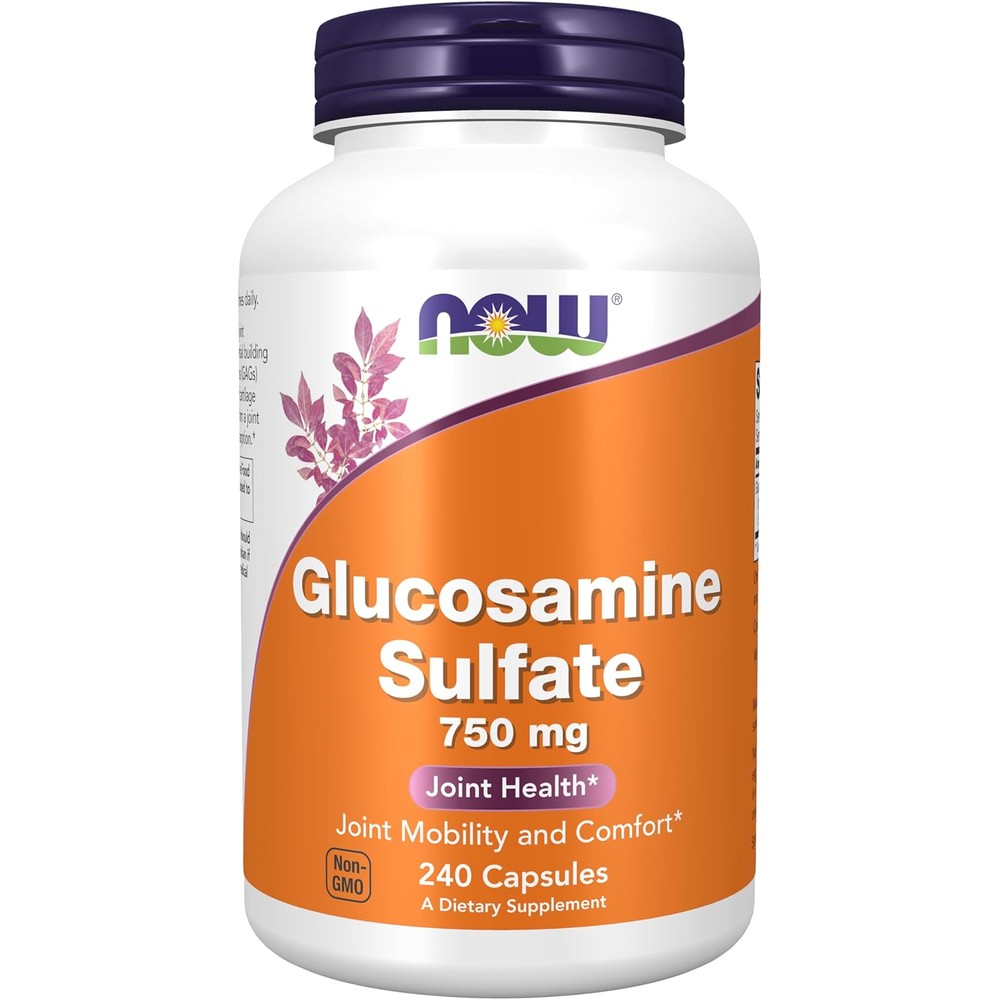 NOW Foods Glucosamine Sulfate 750 mg 240 vegetable capsules front view for joint health