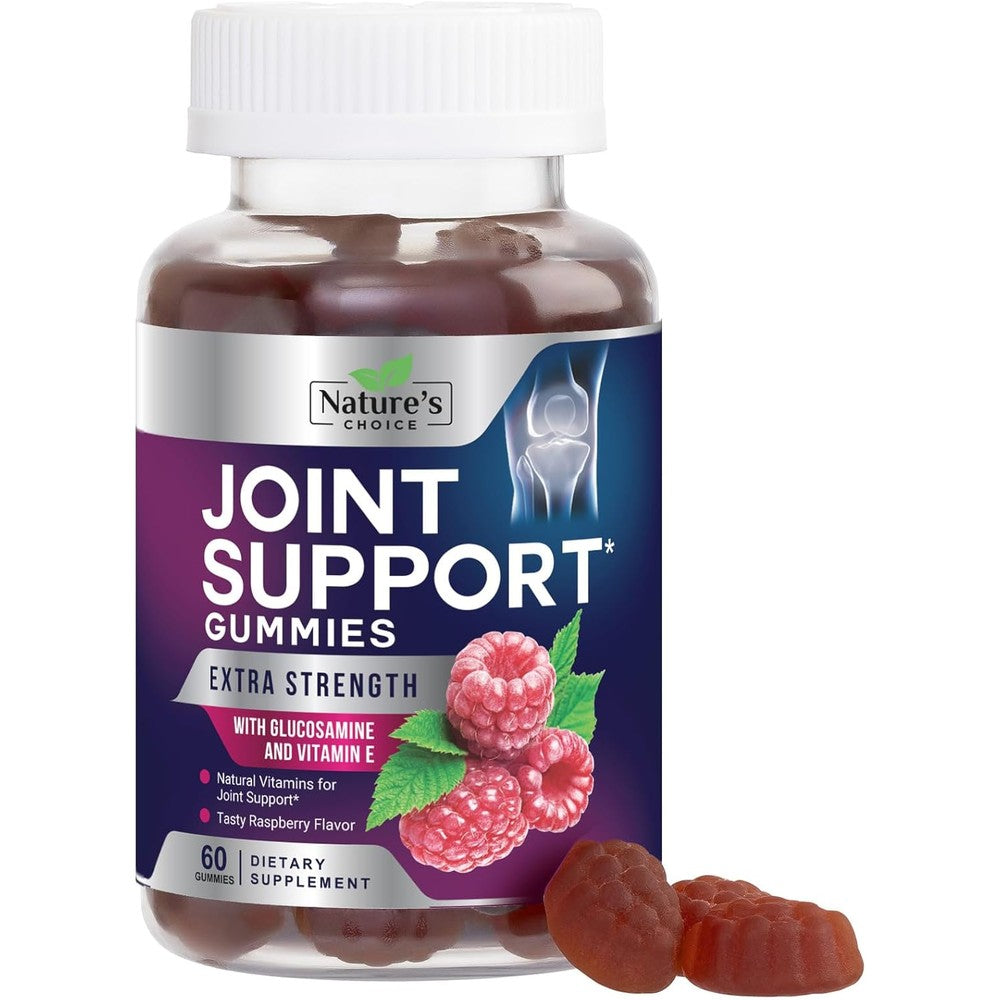 Nature's Choice Glucosamine Joint Support 60 Gummies front bottle view showcasing raspberry flavor