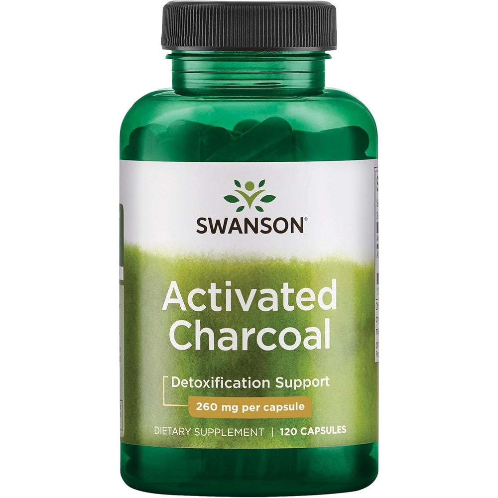 Swanson Activated Charcoal 120 capsules bottle front view showing product labeling