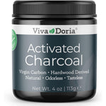 Viva Doria Natural Activated Charcoal Powder four ounce front view jar for natural teeth whitening