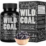 Wild Foods Activated Charcoal 120 Capsules front view showing organic coconut shell dietary supplement bottle