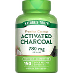 Nature's Truth Activated Charcoal 150 capsules front view of authentic digestive supplement.
