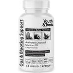 Youth & Tonic Activated Charcoal 60 Liquid Capsules front bottle view for digestive detox.