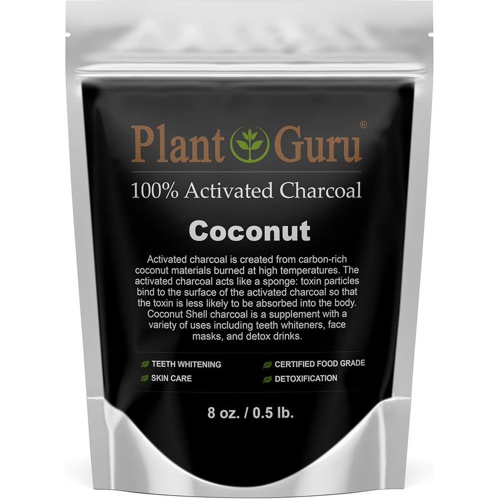 Plant Guru Activated Charcoal Powder front packaging view showing eight ounce weight