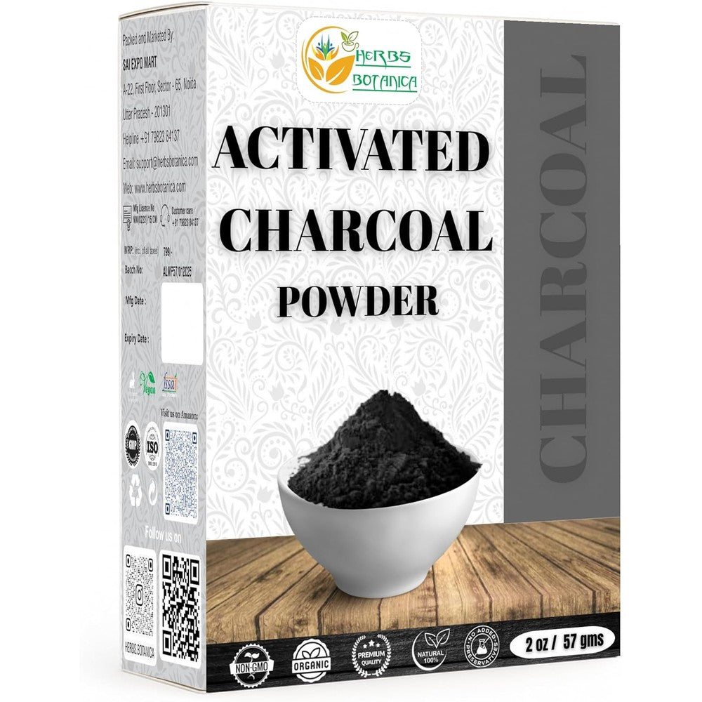 Herbs Botanica Bamboo and Activated Charcoal Powder 2 Ounce container front view showing premium food grade label.