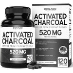 Dorado Nutrition Organic Activated Charcoal 120 capsules front bottle view for natural bloating relief