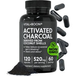 Vital+Boon Activated Black Charcoal 120 capsules front view of bottle packaging.