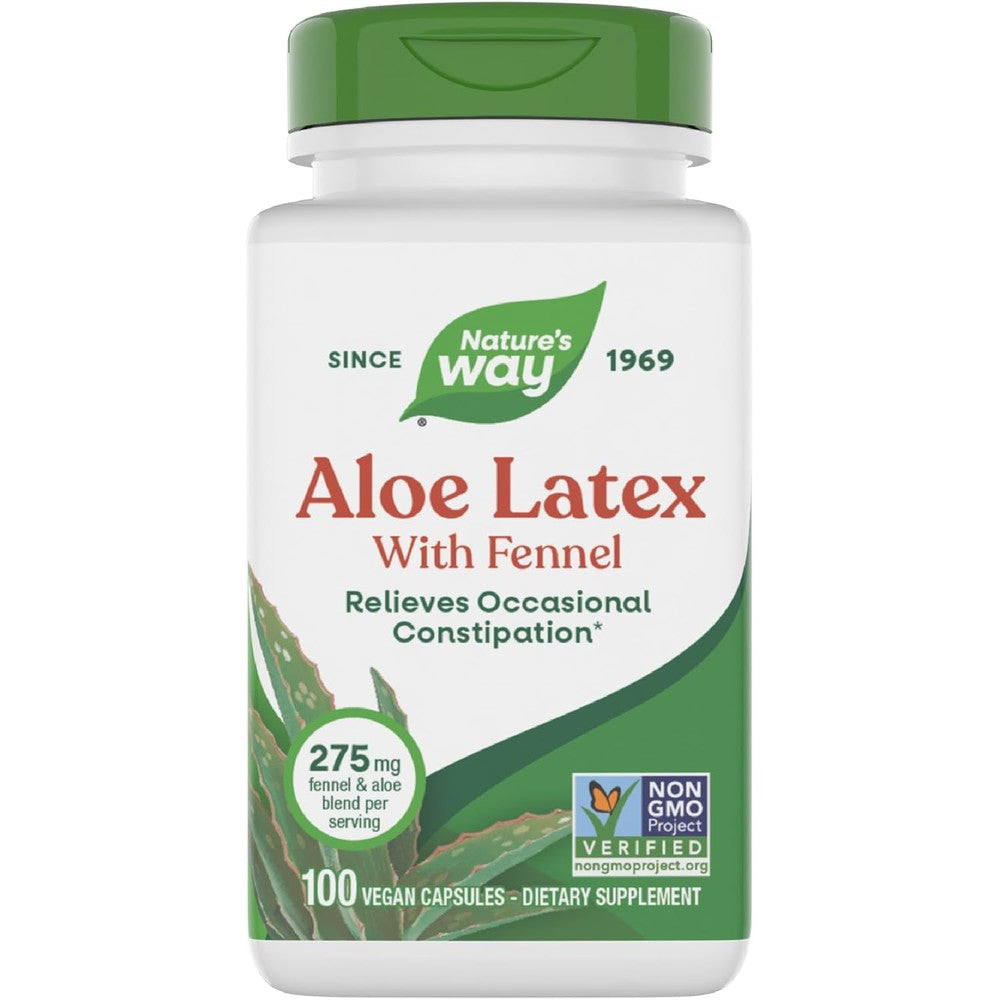 Nature's Way Aloe Latex with Fennel 100 vegan capsules front view bottle for natural constipation relief
