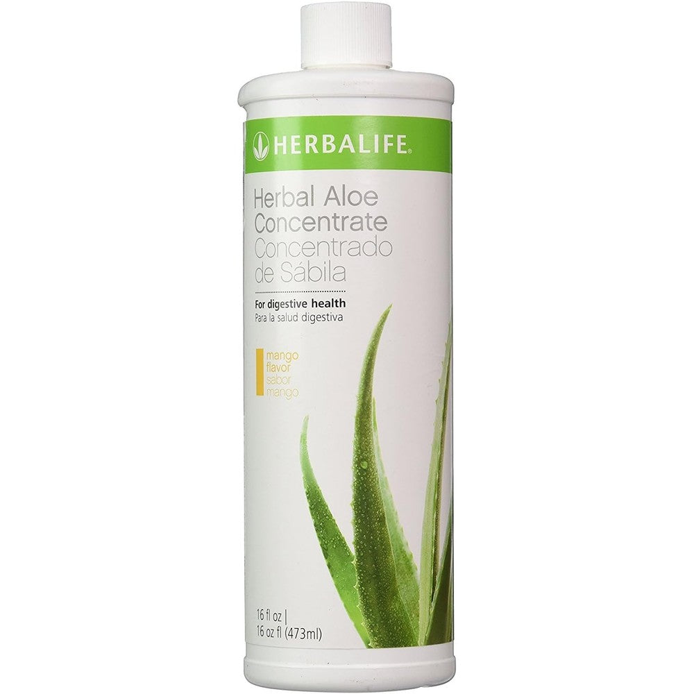 Herbalife Herbal Aloe Concentrate Mango Flavor 16 Fluid Ounce bottle front view for digestive health