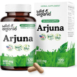 Wild Organic Arjuna Bark and Leaf Extract 120 capsules front view bottle for cardiovascular support.