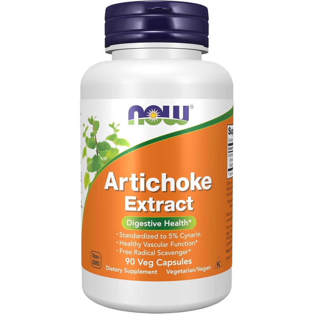 NOW Foods Artichoke Extract 450 Milligrams 90 Vegetarian Capsules front view bottle.