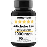 Monoherb Artichoke Leaf Extract 1000mg bottle front view showing liver support benefits