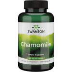 Swanson Chamomile Stress Support 120 capsules front view bottle showing premium imported packaging.