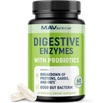 MAV Nutrition Digestive Enzymes 400MG with Probiotics bottle front view showing green label.