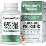 Physician's CHOICE Bloat and Gas Probiotic 30 capsules front bottle view for daily digestive health support