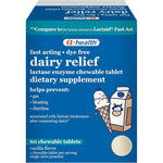 Equate A+Health Dairy Relief Lactase Enzyme 60 Tablets front view packaging for lactose intolerance