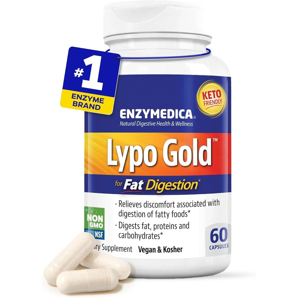 Enzymedica Lypo Gold Lipase Enzyme Capsules front view bottle