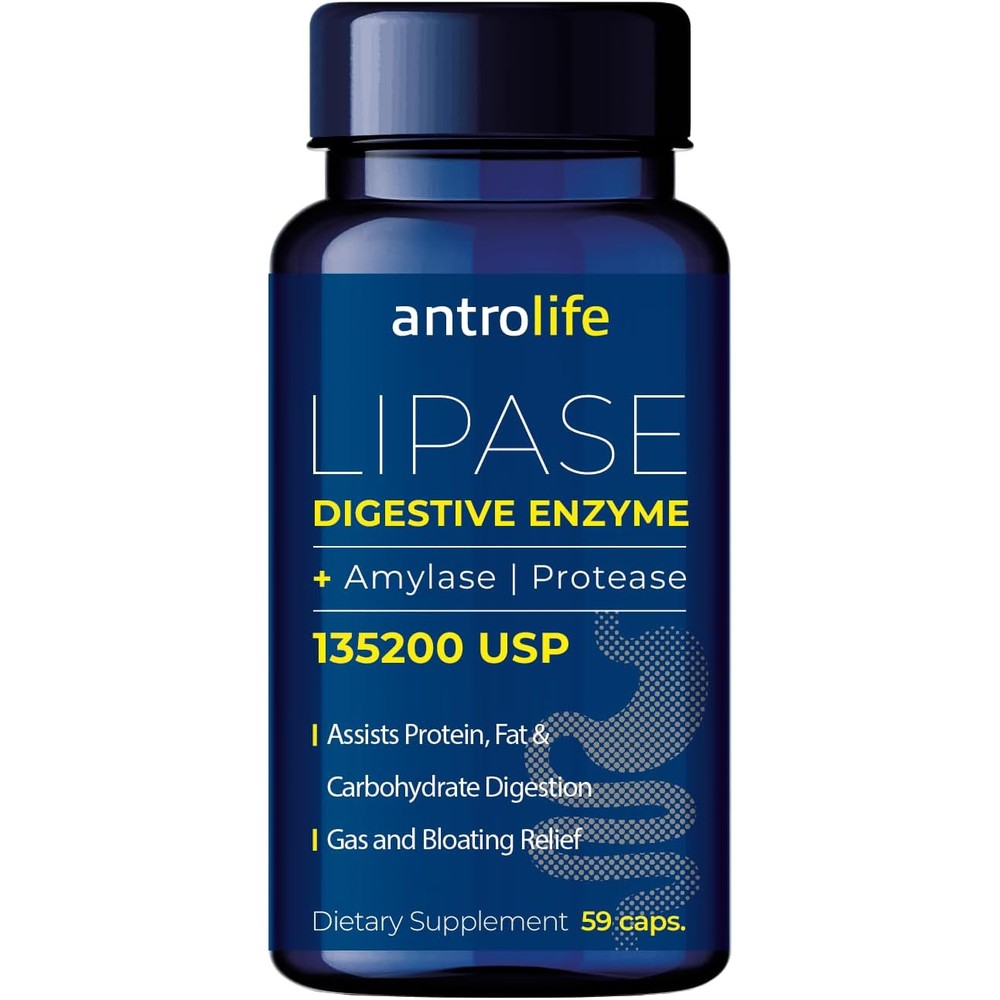 Antrolife digestive enzyme front view bottle for bloating relief
