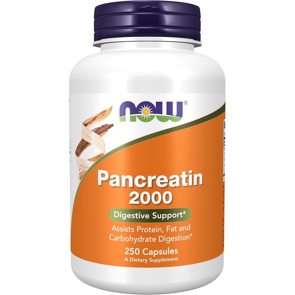 NOW Foods Pancreatin 2000 digestive enzymes 250 capsules front view