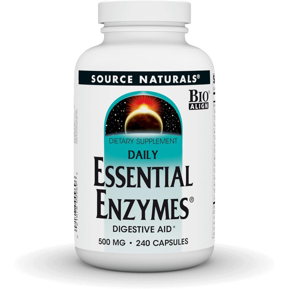 Source Naturals Daily Essential Enzymes 500 mg 240 capsules front view bottle supplement