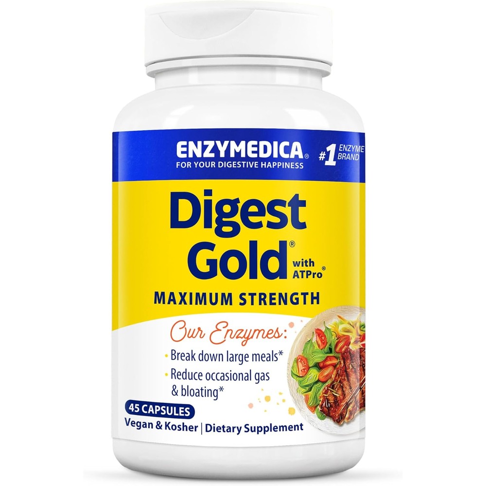 Enzymedica Digest Gold Plus ATPro Maximum Strength 45 Capsules front packaging bottle for digestive wellness