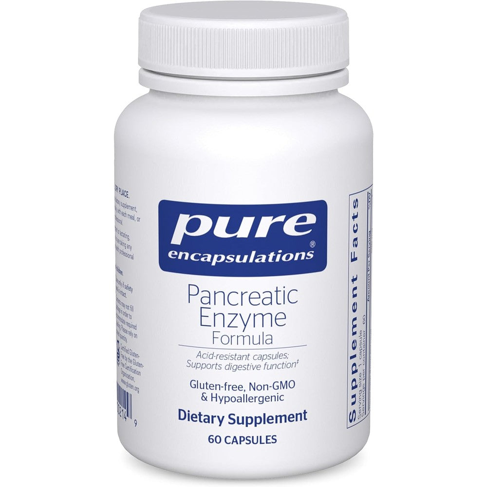 Pure Encapsulations Pancreatic Enzyme Formula 60 capsules front bottle view showing clean label packaging