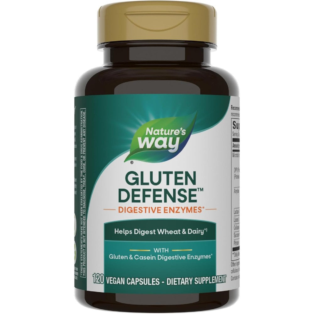 Nature's Way Gluten Defense 120 Vegan Capsules front view bottle for digestive support