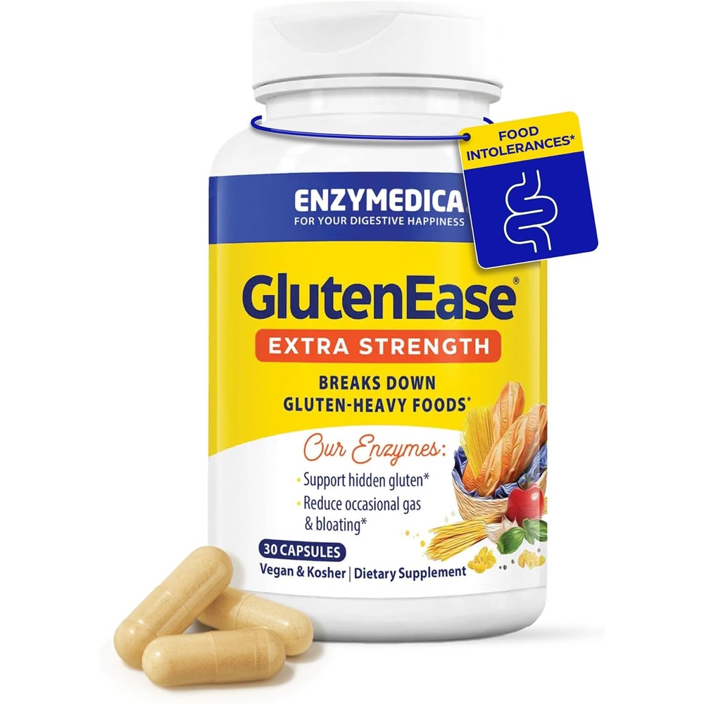 Enzymedica GlutenEase Extra Strength 30 Capsules front view bottle for gluten digestive support