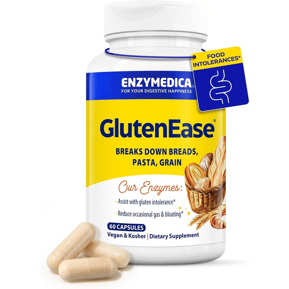 Enzymedica GlutenEase front view of authentic USA digestive supplement for gluten sensitivity