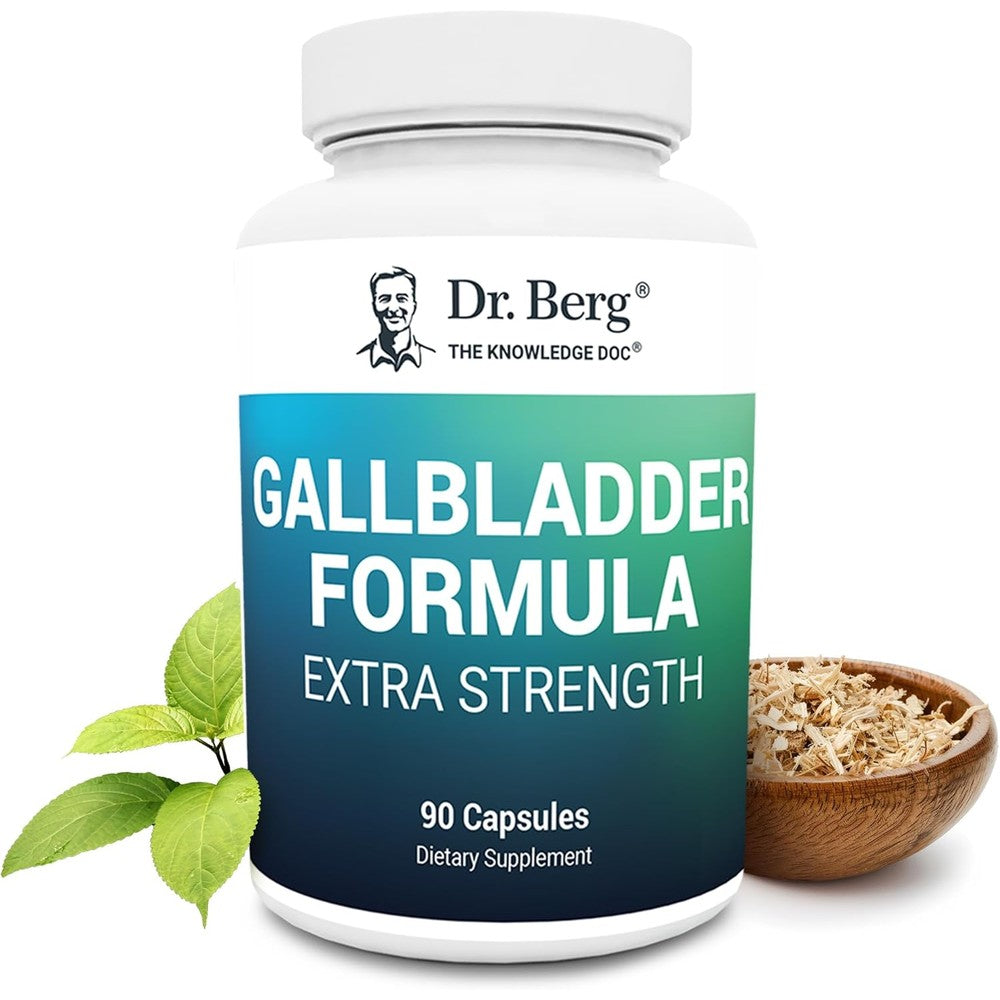 Dr. Berg Gallbladder Formula Extra Strength front view of 90 vegetable capsules bottle for bloating relief