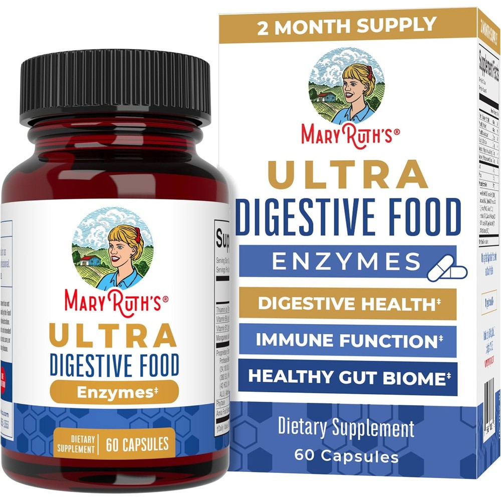MaryRuth Organics Ultra Digestive Enzymes Capsules sixty count bottle front view