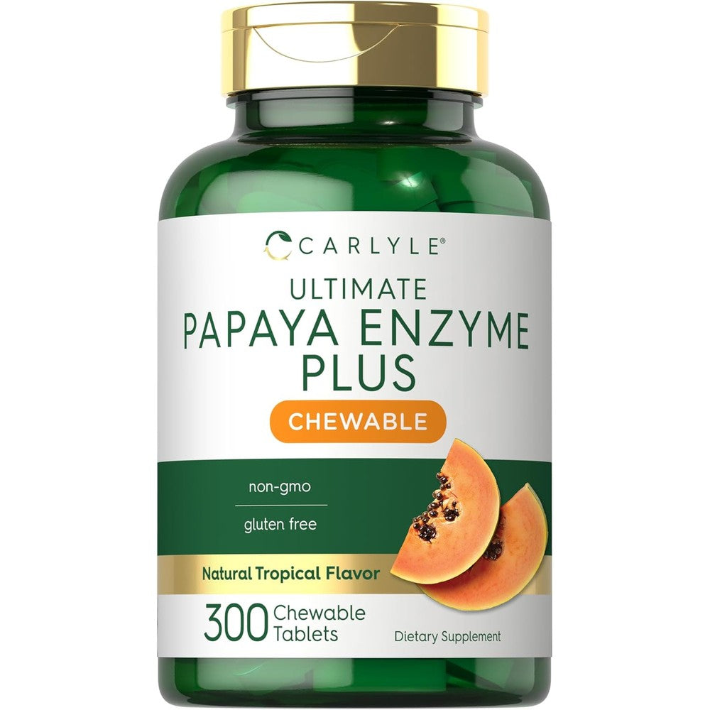 Carlyle Papaya Enzyme Chewables 300 tablets front bottle view for digestive health support
