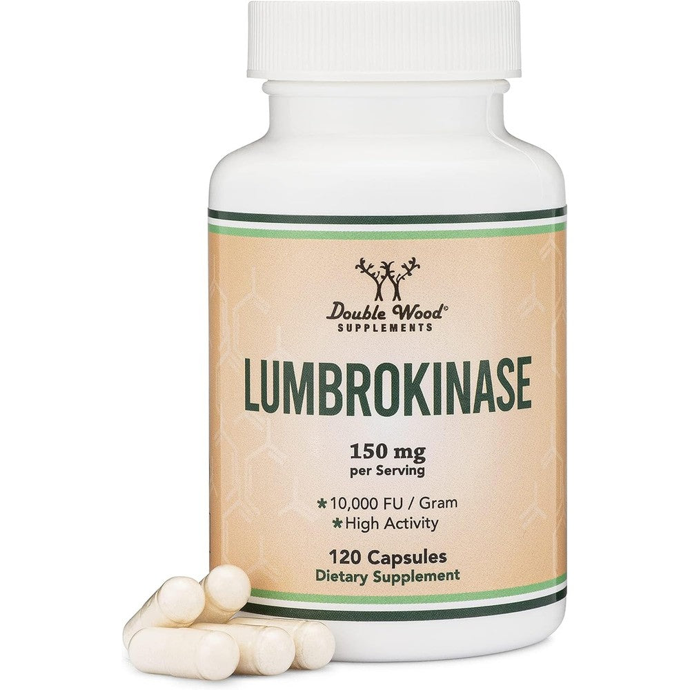 Double Wood Supplements Lumbrokinase Enzymes 150mg bottle front view for cardiovascular support