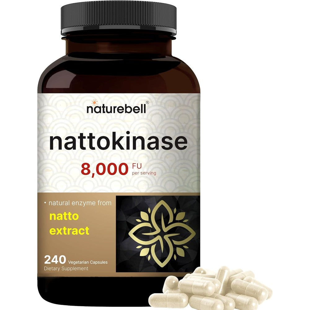 NatureBell Nattokinase 8000 FU 240 vegetarian capsules front view showing original packaging