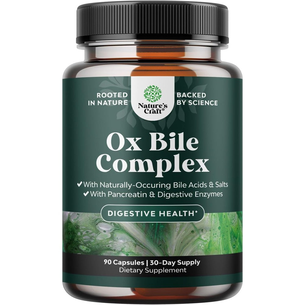 Natures Craft Digestive Enzymes with Ox Bile bottle front view for fat digestion support